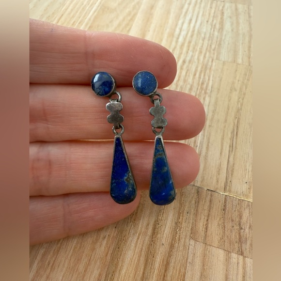 Vintage silver blue stone drop earrings on posts